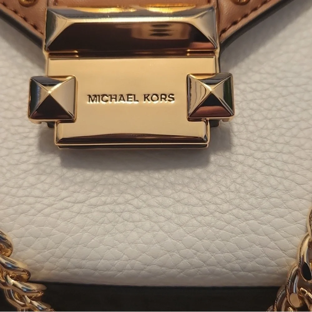 Michael Kors Whitney Crossbody Bag Brown, Gold, White NWT 7” x 91/2” x3” - Picture 7 of 7